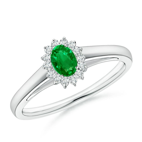 Angara Natural 0.2 Ct. Emerald with Diamond Halo Ring in 14K White Gold for Women (Ring Size: 3.5)