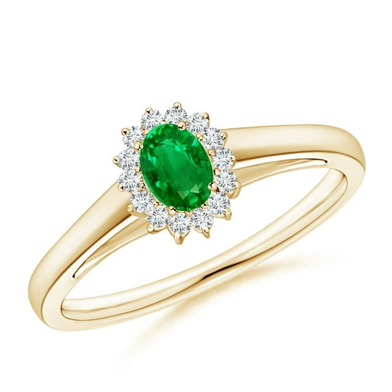Angara Natural 0.2 Ct. Emerald with Diamond Halo Ring in 14K Yellow Gold for Women (Ring Size: 12)