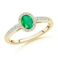 thumbnail image 1 of ANGARA Natural Classic Oval Emerald Halo Ring with Diamond Accents in 14K Yellow Gold for Women (Size-5x3mm) | May Birthstone, Birthday, Anniversary, Jewelry Gift for Women | Natural Emerald Ring, 1 of 9