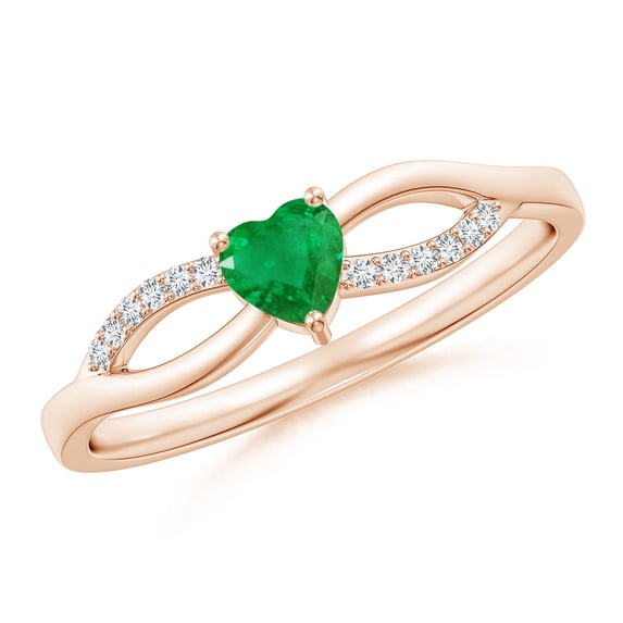 ANGARA Natural Solitaire Emerald Heart Promise Ring with Diamond Accents in 14K Rose Gold for Women (Size-4mm) | May Birthstone, Birthday, Anniversary, Jewelry Gift for Women | Natural Emerald Ring