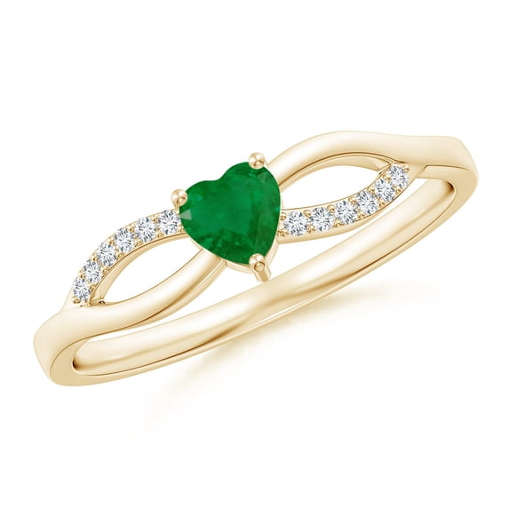 ANGARA Natural Solitaire Emerald Heart Promise Ring with Diamond Accents in 14K Yellow Gold for Women (Size-4mm) | May Birthstone, Birthday, Anniversary, Jewelry Gift for Women | Natural Emerald Ring