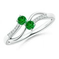 thumbnail image 1 of ANGARA Natural Classic Two Stone Emerald Bypass Split Shank Ring in 14K White Gold for Women (Size-3mm) | May Birthstone, Birthday, Anniversary, Jewelry Gift for Women | Natural Emerald Ring, 1 of 7