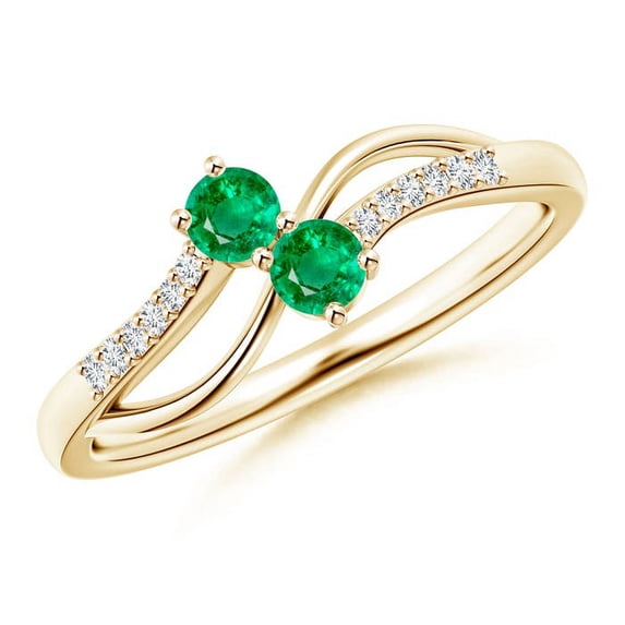 Angara Natural 0.2 Ct. Emerald with Diamond Side Stone Ring in 14K Yellow Gold for Women (Ring Size: 12)