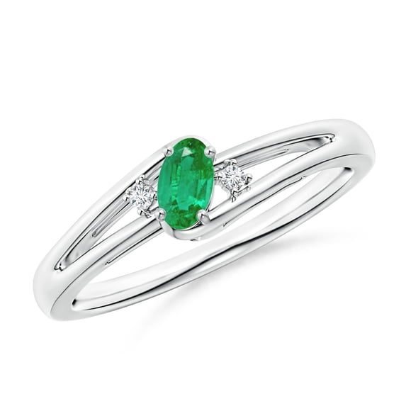 ANGARA Natural Emerald and Diamond Split Shank Ring in 14K White Gold for Women (Size-5x3mm) | May Birthstone, Birthday, Anniversary, Jewelry Gift for Women | Natural Emerald Ring