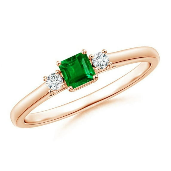 Angara Natural 0.2 Ct. Emerald with Diamond Stackable Ring in 14K Rose Gold for Women (Ring Size: 3)