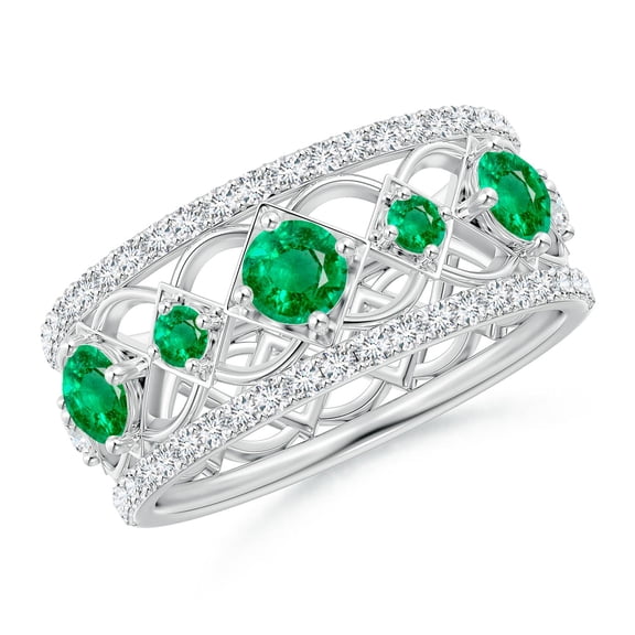 Angara Natural 0.2 Ct. Emerald with Emerald Non Eternity Ring in 14K White Gold for Women (Ring Size: 8)
