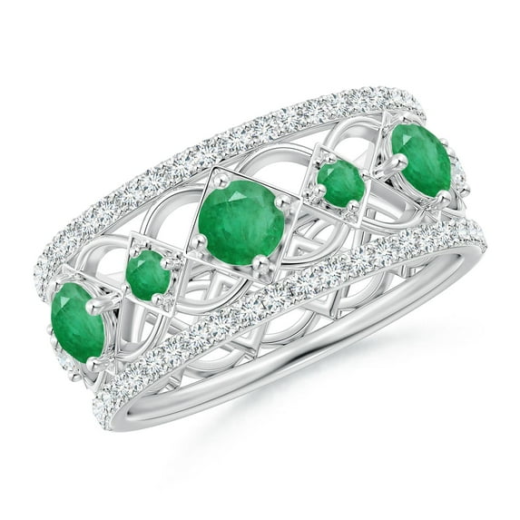 ANGARA Natural Art Deco Inspired Graduated Emerald and Diamond Ring in 14K White Gold for Women (Size-3.8mm) | May Birthstone, Birthday, Anniversary, Jewelry Gift for Women | Natural Emerald Ring