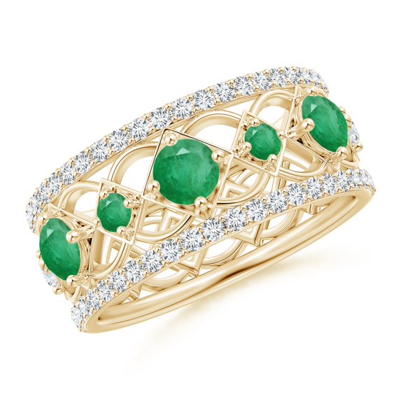 ANGARA Natural Art Deco Inspired Graduated Emerald and Diamond Ring in 14K Yellow Gold for Women (Size-3.8mm) | May Birthstone, Birthday, Anniversary, Jewelry Gift for Women | Natural Emerald Ring