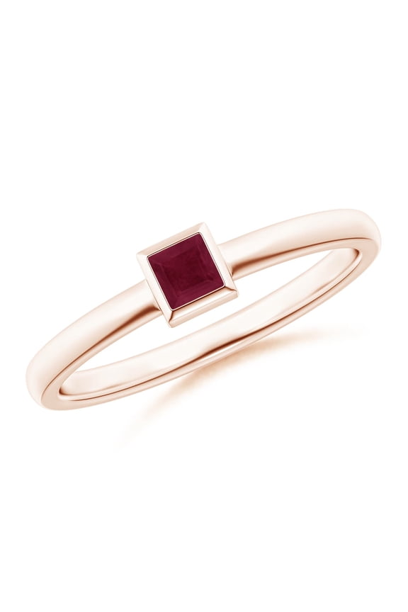 Natural Bezel-Set Solitaire Square Ruby Stackable Engagement Ring in 14K Rose Gold for Women (Size-3mm) | July Birthstone, Birthday, Anniversary, Jewelry Gift for Women | Natural Ruby Ring