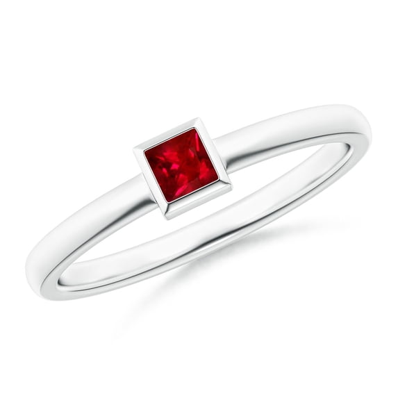 ANGARA Natural Bezel-Set Solitaire Square Ruby Stackable Engagement Ring in 14K White Gold for Women (Size-3mm) | July Birthstone, Birthday, Anniversary, Jewelry Gift for Women | Natural Ruby Ring