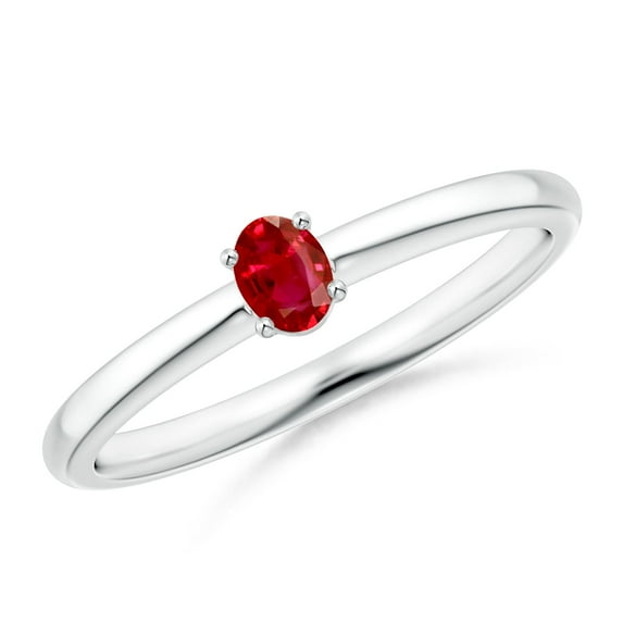 ANGARA Natural Classic Solitaire Oval Ruby Promise Ring in 14K White Gold for Women (Size-4x3mm) | July Birthstone, Birthday, Anniversary, Jewelry Gift for Women | Natural Ruby Ring