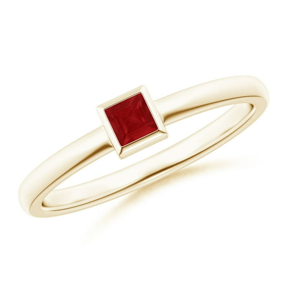 ANGARA Natural Bezel-Set Solitaire Square Ruby Stackable Engagement Ring in 14K Yellow Gold for Women (Size-3mm) | July Birthstone, Birthday, Anniversary, Jewelry Gift for Women | Natural Ruby Ring