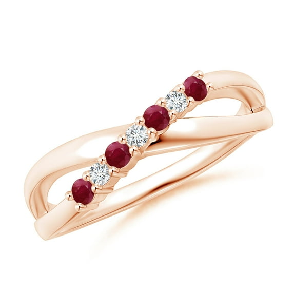 ANGARA Natural Round Ruby and Diamond Crossover Ring in 14K Rose Gold for Women (Size-2mm) | July Birthstone Jewelry for Her