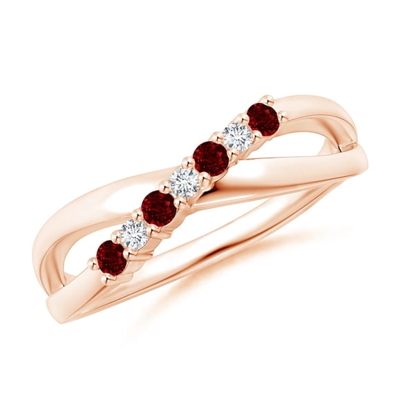 ANGARA Natural Round Ruby and Diamond Crossover Ring in 14K Rose Gold for Women (Size-2mm) | July Birthstone, Birthday, Anniversary, Jewelry Gift for Women | Natural Ruby Ring
