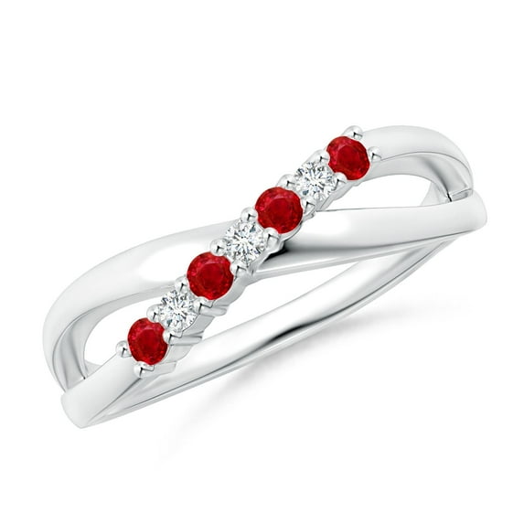 ANGARA Natural Round Ruby and Diamond Crossover Ring in 14K White Gold for Women (Size-2mm) | July Birthstone Jewelry for Her | Natural Ruby Rings