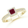thumbnail image 1 of ANGARA Natural Square Ruby Stackable Ring with Diamond Halo in 14K Yellow Gold for Women (Size-3mm) | July Birthstone, Birthday, Anniversary, Jewelry Gift for Women | Natural Ruby Ring, 1 of 8
