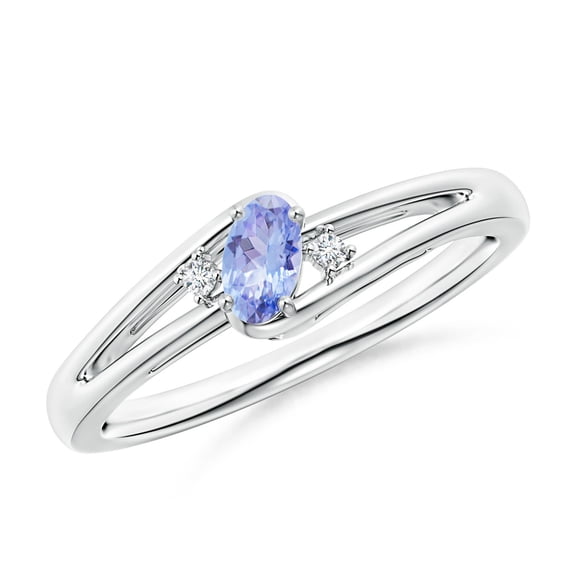 ANGARA Natural Tanzanite and Diamond Split Shank Ring in 14K White Gold for Women (Size-5x3mm) | December Birthstone, Birthday, Anniversary, Jewelry Gift for Women | Natural Tanzanite Ring