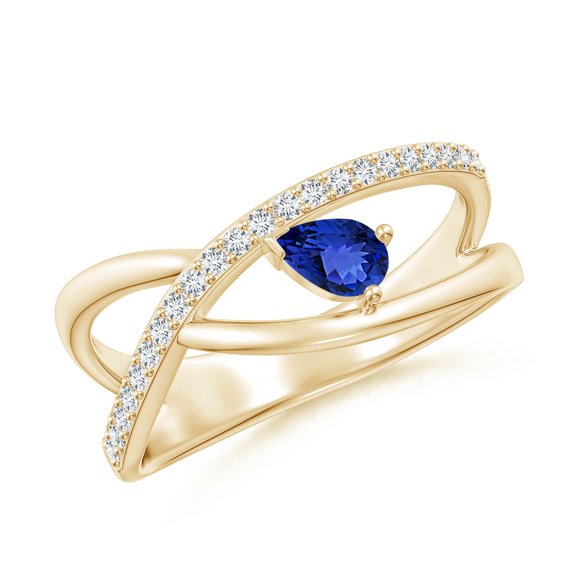 ANGARA Natural Criss Cross Pear Shaped Tanzanite Ring with Diamonds in 14K Yellow Gold for Women (Size-5x3mm) | December Birthstone, Anniversary, Jewelry Gift for Women | Natural Tanzanite Ring
