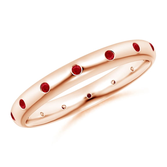 ANGARA Natural Gypsy-Set Round Ruby Eternity Ring in 14K Rose Gold for Women (Size-1.3mm) | July Birthstone, Birthday, Anniversary, Jewelry Gift for Women | Natural Ruby Ring
