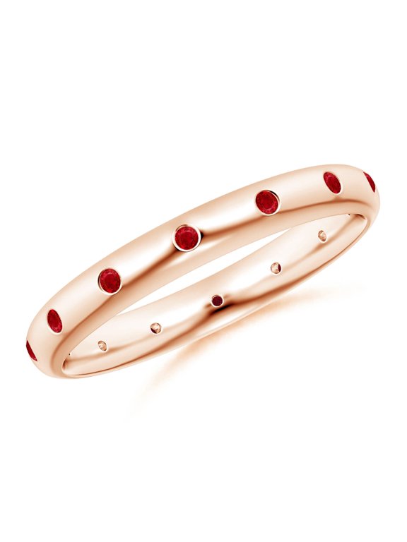 Natural Gypsy-Set Round Ruby Eternity Ring in 14K Rose Gold for Women (Size-1.3mm) | July Birthstone, Birthday, Anniversary, Jewelry Gift for Women | Natural Ruby Ring