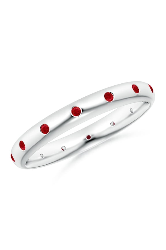 Natural Gypsy-Set Round Ruby Eternity Ring in 14K White Gold for Women (Size-1.3mm) | July Birthstone, Birthday, Anniversary, Jewelry Gift for Women | Natural Ruby Ring