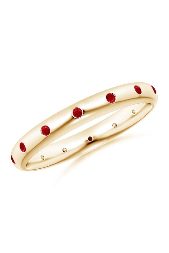 Natural Gypsy-Set Round Ruby Eternity Ring in 14K Yellow Gold for Women (Size-1.3mm) | July Birthstone, Birthday, Anniversary, Jewelry Gift for Women | Natural Ruby Ring