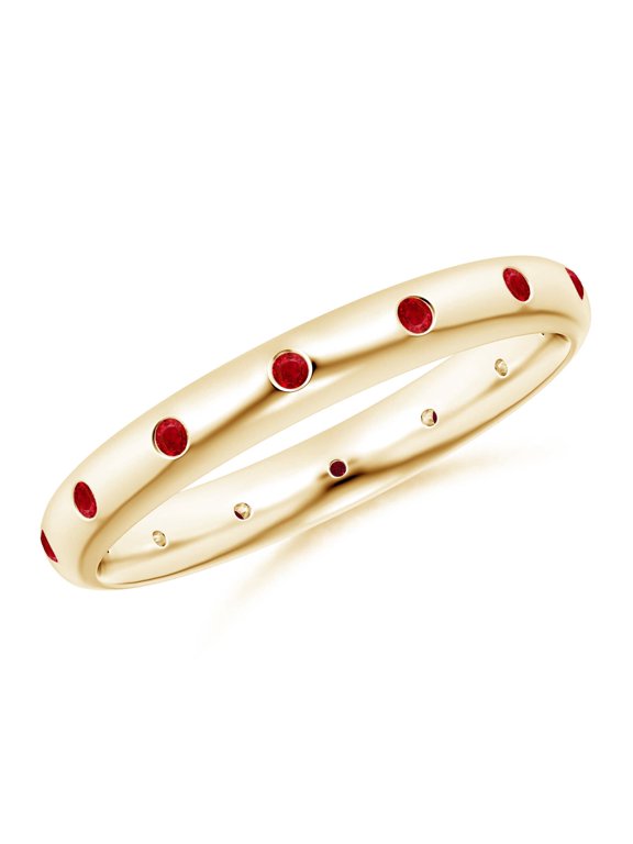 Natural Gypsy-Set Round Ruby Eternity Ring in 14K Yellow Gold for Women (Size-1.3mm) | July Birthstone, Birthday, Anniversary, Jewelry Gift for Women | Natural Ruby Ring