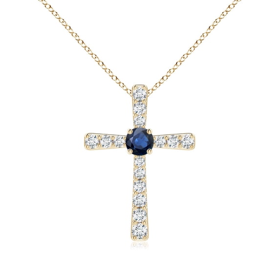 Angara Natural 0.22 Ct. Blue Sapphire with Diamond Cross Pendant Necklace in 14K Yellow Gold for Women with 18 Inch Cable Chain