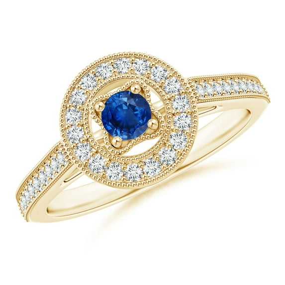 ANGARA Natural Vintage Style Sapphire Halo Ring with Milgrain Detailing in 14K Yellow Gold for Women (Size-3.5mm) | September Birthstone, Anniversary, Jewelry Gift for Women | Natural Sapphire Ring