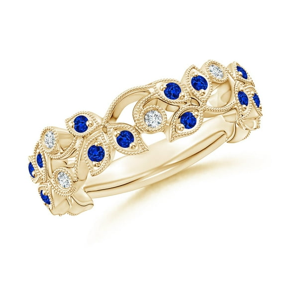 ANGARA Natural Nature Inspired Round Blue Sapphire & Diamond Vine Ring in 14K Yellow Gold for Women (Size-1.3mm) | September Birthstone, Anniversary, Jewelry Gift for Women | Natural Sapphire Ring