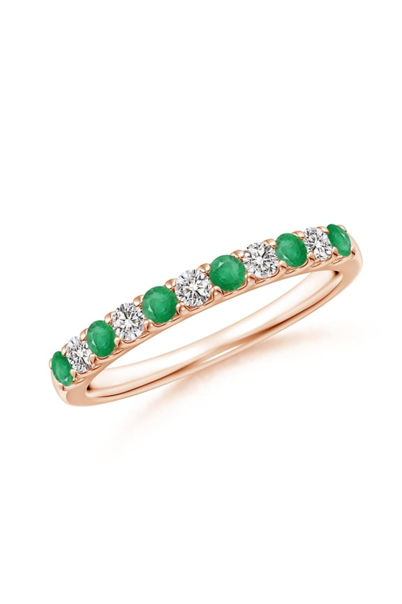 Natural Shared Prong Emerald and Diamond Half Eternity Ring in 14K Rose Gold for Women (Size-2.1mm) | May Birthstone, Birthday, Anniversary, Jewelry Gift for Women | Natural Emerald Ring