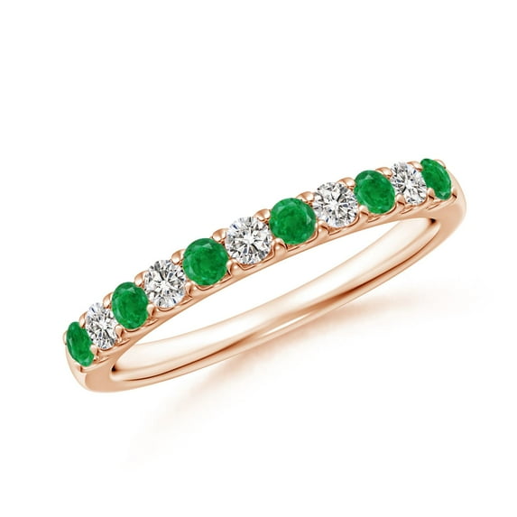 ANGARA Natural Shared Prong Emerald and Diamond Half Eternity Ring in 14K Rose Gold for Women (Size-2.1mm) | May Birthstone, Birthday, Anniversary, Jewelry Gift for Women | Natural Emerald Ring