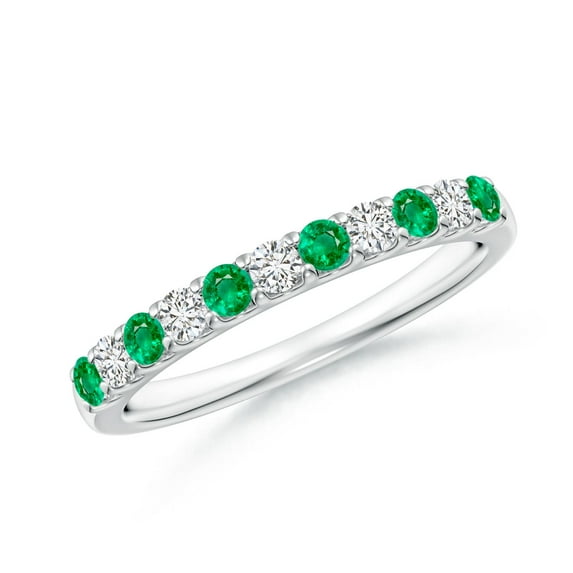 ANGARA Natural Shared Prong Emerald and Diamond Half Eternity Ring in 14K White Gold for Women (Size-2.1mm) | May Birthstone, Birthday, Anniversary, Jewelry Gift for Women | Natural Emerald Ring