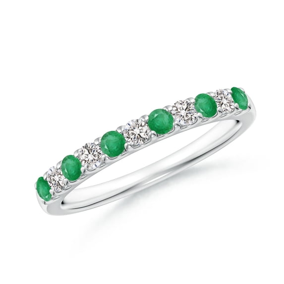 ANGARA Natural Shared Prong Emerald and Diamond Half Eternity Ring in 14K White Gold for Women (Size-2.1mm) | May Birthstone, Birthday, Anniversary, Jewelry Gift for Women | Natural Emerald Ring