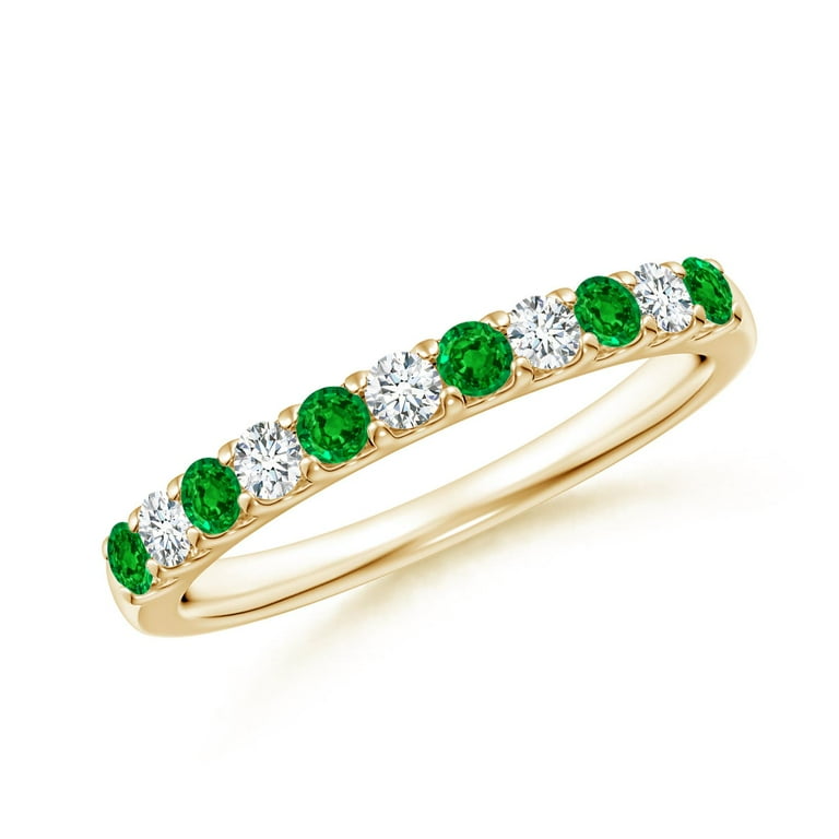 ANGARA Natural Shared Prong Emerald and Diamond Half Eternity Ring