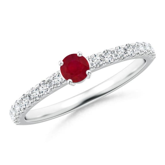 ANGARA Natural Classic Solitaire Ruby Promise Ring with Pave Diamonds in 14K White Gold for Women (Size-3.5mm) | July Birthstone, Birthday, Anniversary, Jewelry Gift for Women | Natural Ruby Ring