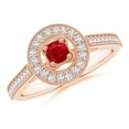 thumbnail image 1 of ANGARA Natural Vintage Style Ruby Halo Ring with Milgrain Detailing in 14K Rose Gold for Women (Size-3.5mm) | July Birthstone, Birthday, Anniversary, Jewelry Gift for Women | Natural Ruby Ring, 1 of 9