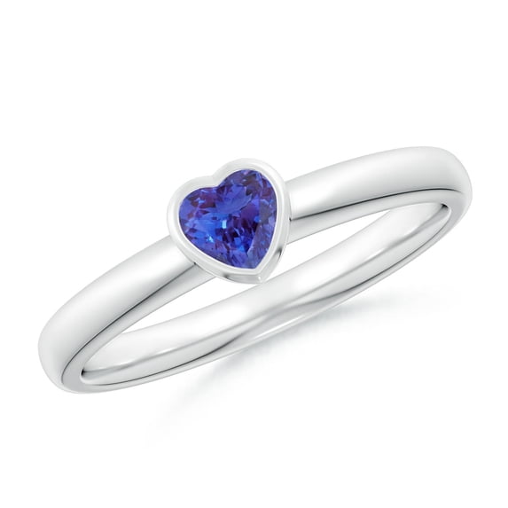 ANGARA Natural Bezel-Set Solitaire Heart Tanzanite Promise Ring in 14K White Gold for Women (Size-4mm) | December Birthstone, Birthday, Anniversary, Jewelry Gift for Women | Natural Tanzanite Ring