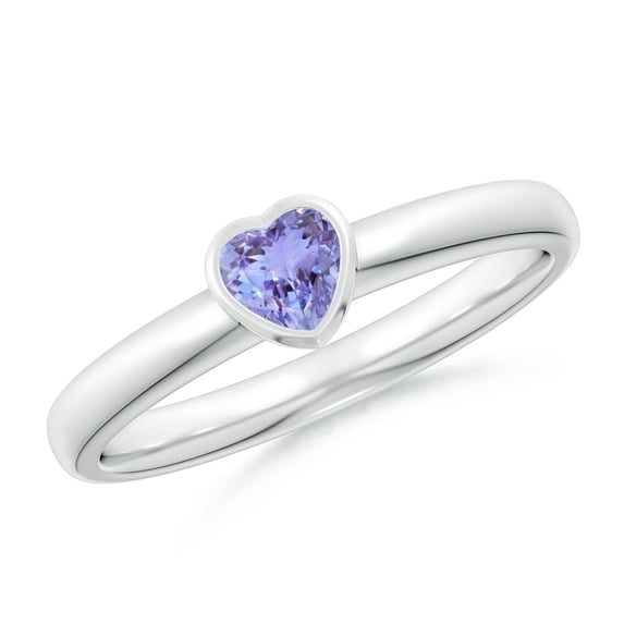 ANGARA Natural Bezel-Set Solitaire Heart Tanzanite Promise Ring in 14K White Gold for Women (Size-4mm) | December Birthstone, Birthday, Anniversary, Jewelry Gift for Women | Natural Tanzanite Ring