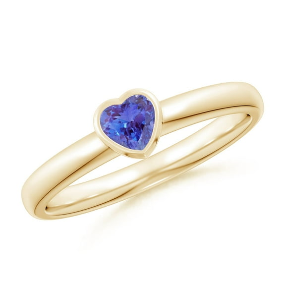 ANGARA Natural Bezel-Set Solitaire Heart Tanzanite Promise Ring in 14K Yellow Gold for Women (Size-4mm) | December Birthstone, Birthday, Anniversary, Jewelry Gift for Women | Natural Tanzanite Ring