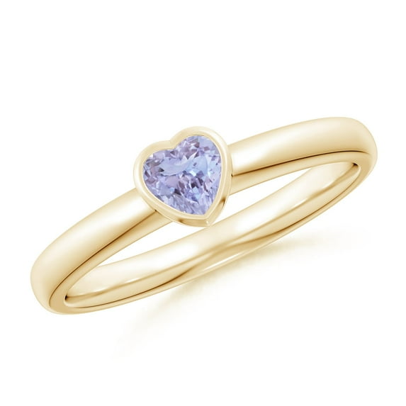 ANGARA Natural Bezel-Set Solitaire Heart Tanzanite Promise Ring in 14K Yellow Gold for Women (Size-4mm) | December Birthstone, Birthday, Anniversary, Jewelry Gift for Women | Natural Tanzanite Ring