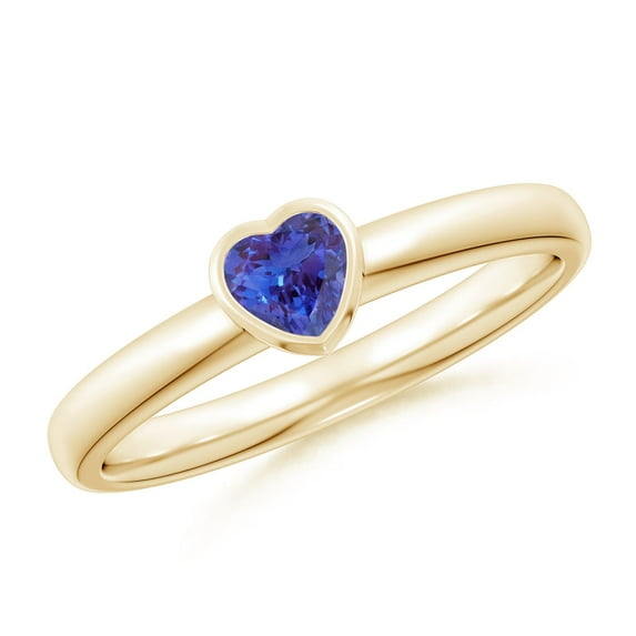 ANGARA Natural Bezel-Set Solitaire Heart Tanzanite Promise Ring in 14K Yellow Gold for Women (Size-4mm) | December Birthstone, Birthday, Anniversary, Jewelry Gift for Women | Natural Tanzanite Ring