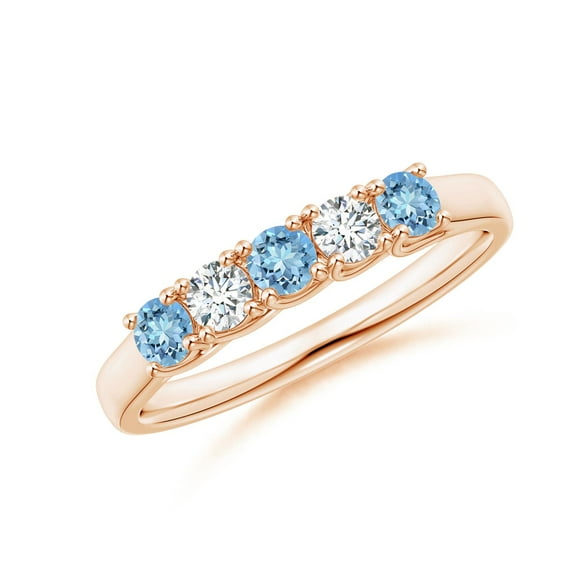 Angara Natural 0.24 Ct. Aquamarine with Diamond Non Eternity Ring in 14K Rose Gold for Women (Ring Size: 12)