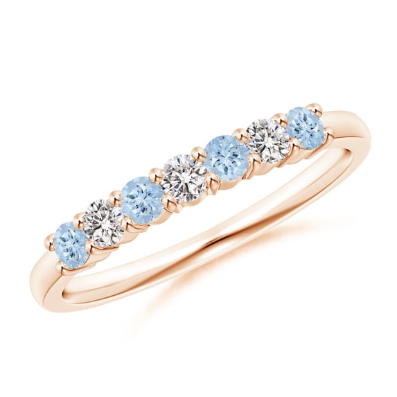 ANGARA Natural Half Eternity Seven Stone Aquamarine and Diamond Wedding Ring in 14K Rose Gold for Women (Size-2.5mm) | March Birthstone, Anniversary, Jewelry Gift for Women | Natural Aquamarine Ring