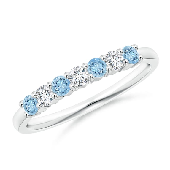 ANGARA Natural Half Eternity 7 Stone Aquamarine & Diamond Wedding Ring in 925 Sterling Silver for Women (Size-2.5mm) | March Birthstone, Anniversary, Jewelry Gift for Women | Natural Aquamarine Ring