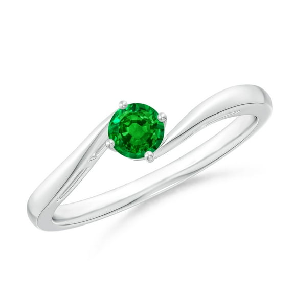 ANGARA Natural Classic Round Emerald Solitaire Bypass Engagement Ring in 14K White Gold for Women (Size-4mm) | May Birthstone, Birthday, Anniversary, Jewelry Gift for Women | Natural Emerald Ring