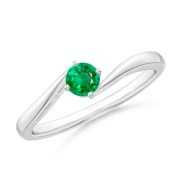 ANGARA Natural Classic Round Emerald Solitaire Bypass Engagement Ring in 14K White Gold for Women (Size-4mm) | May Birthstone, Birthday, Anniversary, Jewelry Gift for Women | Natural Emerald Ring