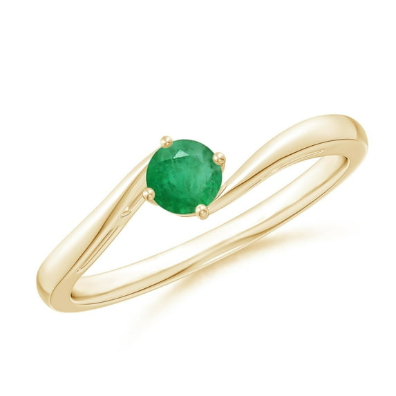 ANGARA Natural Classic Round Emerald Solitaire Bypass Engagement Ring in 14K Yellow Gold for Women (Size-4mm) | May Birthstone, Birthday, Anniversary, Jewelry Gift for Women | Natural Emerald Ring