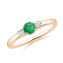 ANGARA Natural Classic Emerald and Diamond Three Stone Engagement Ring in 14K Rose Gold for Women (Size-4mm) | May Birthstone, Birthday, Anniversary, Jewelry Gift for Women | Natural Emerald Ring