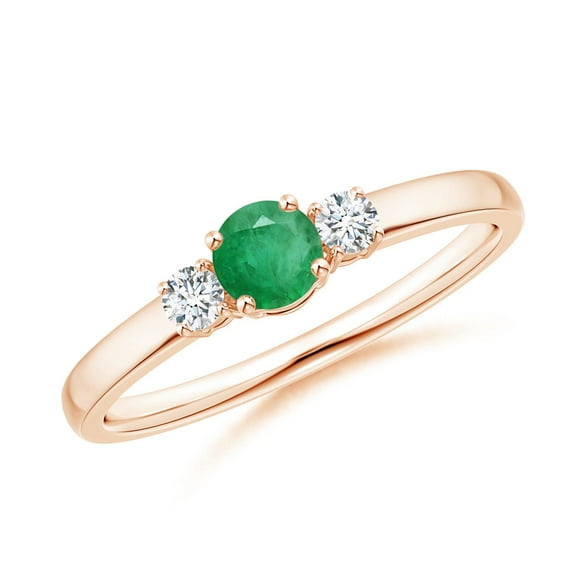 ANGARA Natural Classic Emerald and Diamond Three Stone Engagement Ring in 14K Rose Gold for Women (Size-4mm) | May Birthstone, Birthday, Anniversary, Jewelry Gift for Women | Natural Emerald Ring